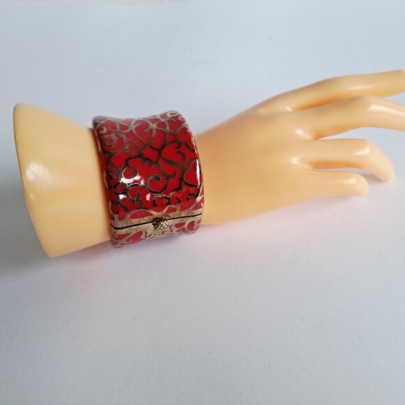 New Angelique De Paris 925 Gold Platted Red Clasp Wide Bracelet - Picture 13 of 16